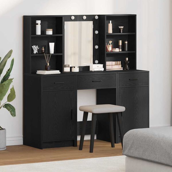 vidaXL Dressing Table Set with Drawer 3 pcs Black Oak Engineered Wood