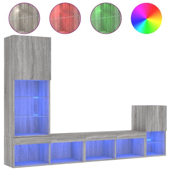 vidaXL 4 Piece TV Wall Units with LED Grey Sonoma Engineered Wood