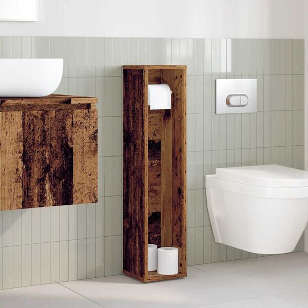 vidaXL Bathroom Cabinet with Roll Holder Old Wood 20.5x20x90 cm