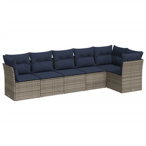 vidaXL 6 Piece Garden Sofa Set with Cushions Grey Poly Rattan