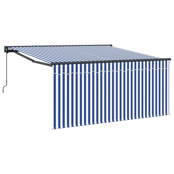 vidaXL Retractable Awning Manual Blue and White 300 x 250 cm