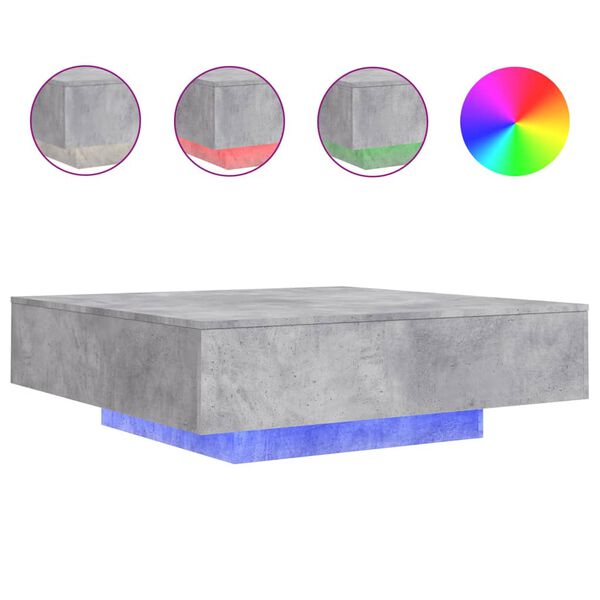 vidaXL Coffee Table with LED Lights Concrete Grey 100x100x31 cm