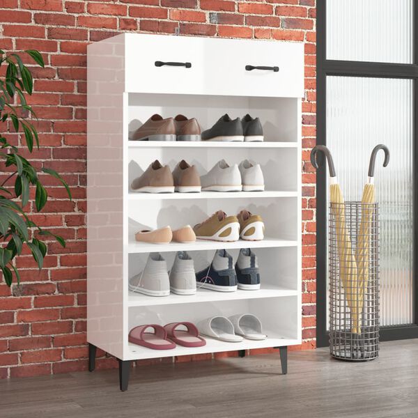 vidaXL Shoe Cabinet High Gloss White 60x35x105 cm Engineered Wood