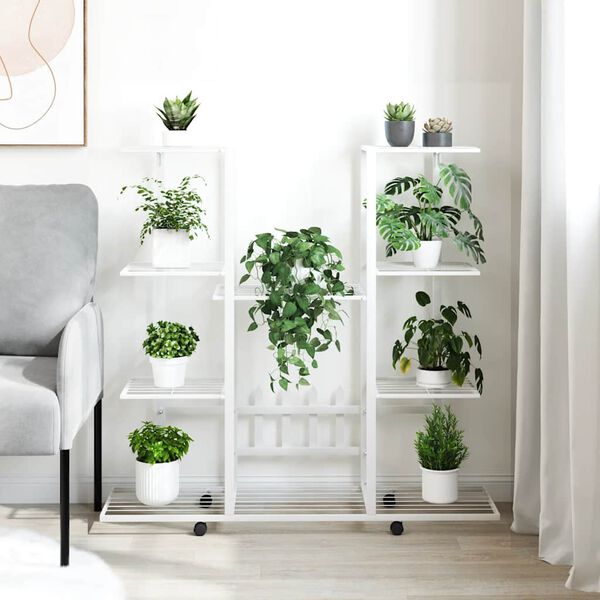 vidaXL Flower Stand with Wheels 94.5x24.5x91.5 cm White Iron