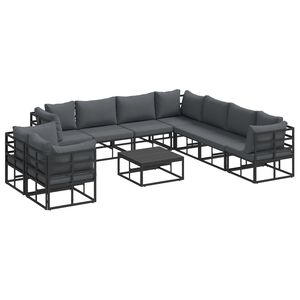 vidaXL Garden Sofa Set with Cushion 10 pcs Black Aluminium