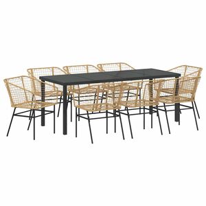 vidaXL Garden Dining Set 9 pcs Brown Poly Rattan