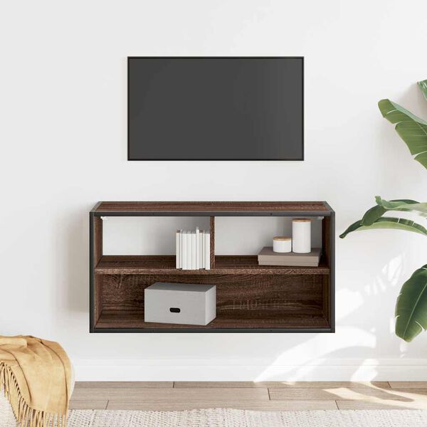 vidaXL TV Cabinet Brown Oak 80x31x39.5 cm Engineered Wood and Metal