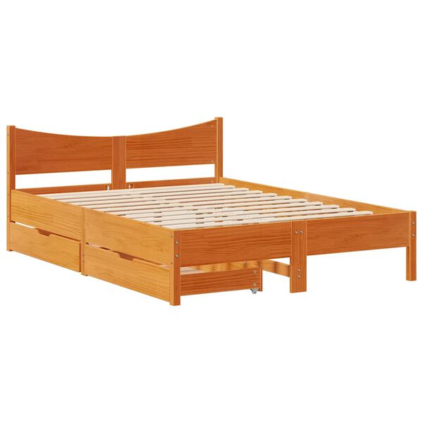 vidaXL Bed Frame with Drawers Wax Brown 140x200 cm Solid Wood Pine