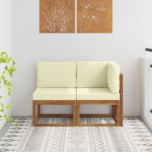 vidaXL Outdoor Middle and Corner Sofa 2 Piece Natural and Cream