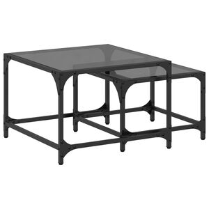 vidaXL Nesting Coffee Tables 2 pcs with Black Glass Top Steel