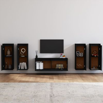 vidaXL TV Cabinets 5 pcs Black Solid Wood Pine