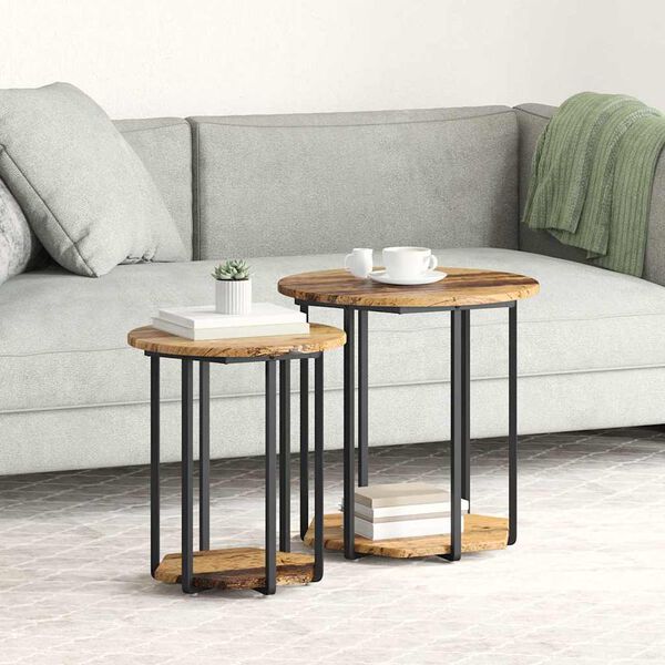 vidaXL Side Table Set 2 pcs Old wood and Black 50 x 50 x 50.5 cm
