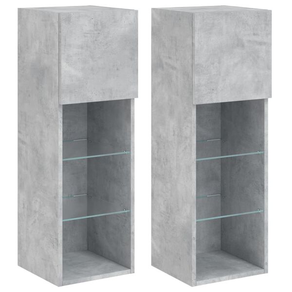 vidaXL TV Cabinets with LED Lights 2 pcs Concrete Grey 30.5x30x90 cm