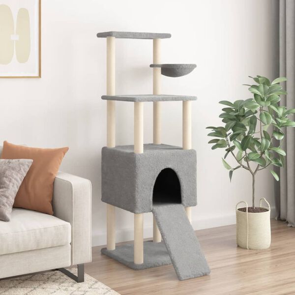vidaXL Cat Tree with Sisal Scratching Posts Light Grey 153 cm