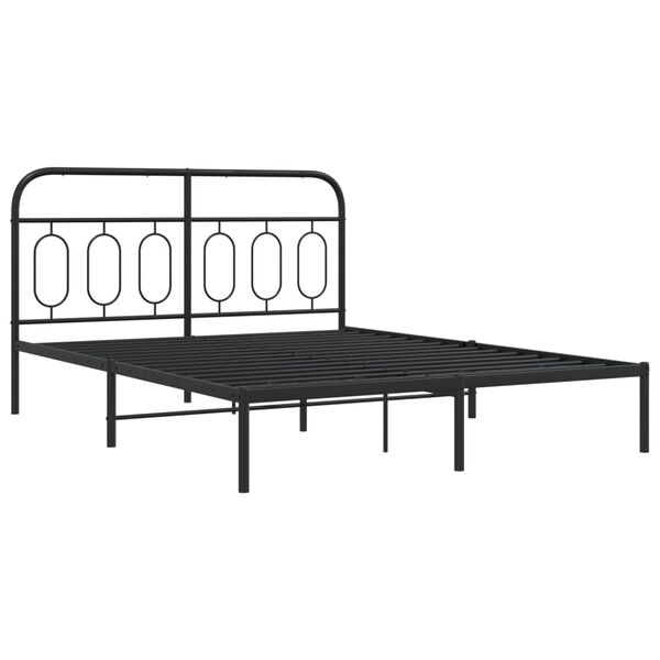 vidaXL Metal Bed Frame without Mattress with Headboard Black 150x200cm