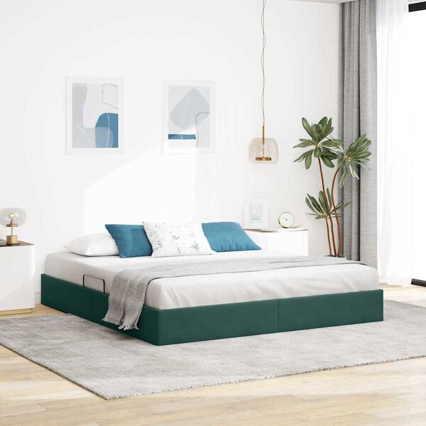 vidaXL Storage Bed with Mattress Dark Green 160 x 200 cm Velvet