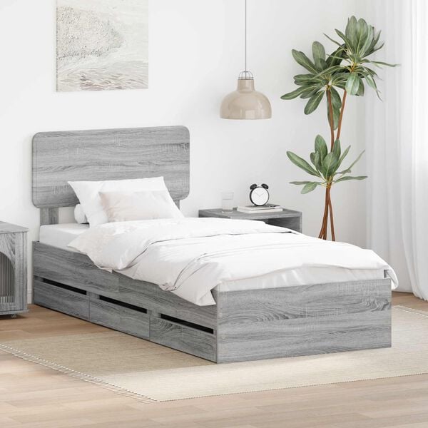 vidaXL Bed Frame with Drawer Grey Sonoma 100 x 200 cm Engineered Wood