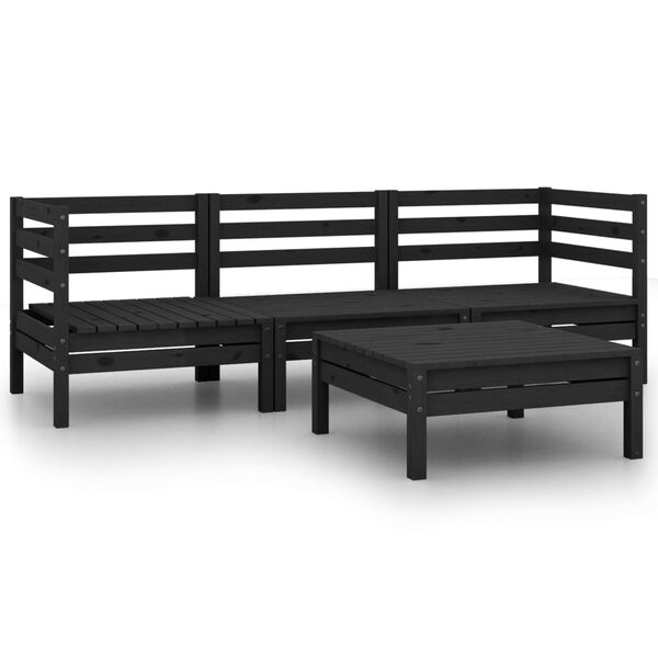 vidaXL 4 Piece Garden Lounge Set Black Solid Pinewood