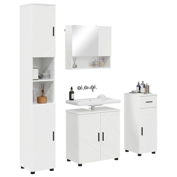 vidaXL Bathroom Furniture Set with Drawer 4 pcs High Gloss White