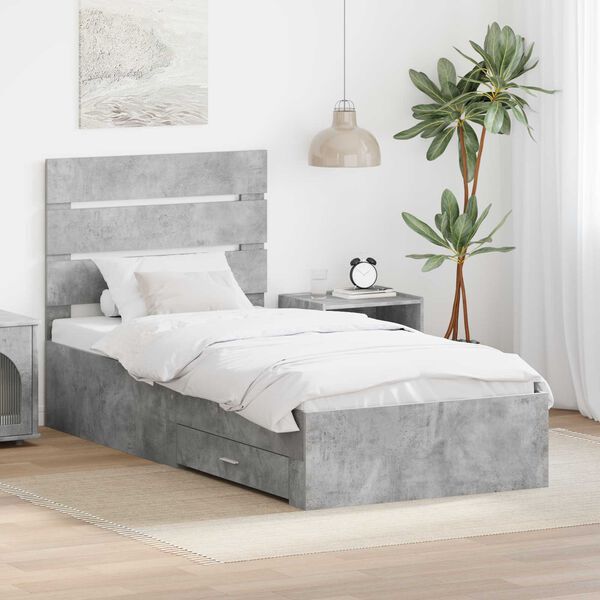 vidaXL Bed Frame Concrete Grey and Silver 70 x 190 cm Engineered Wood