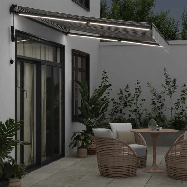 vidaXL Automatic Retractable Awning with LEDs Anthracite&White 350x250 cm