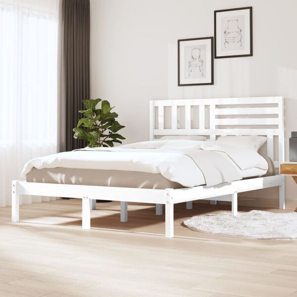 vidaXL Bed Frame without Mattress White 150x200 cm King Size Solid Wood Pine