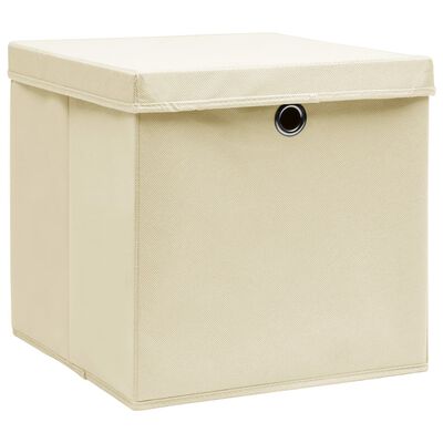 vidaXL Storage Boxes with Lid 10 pcs Cream 32x32x32 cm Fabric