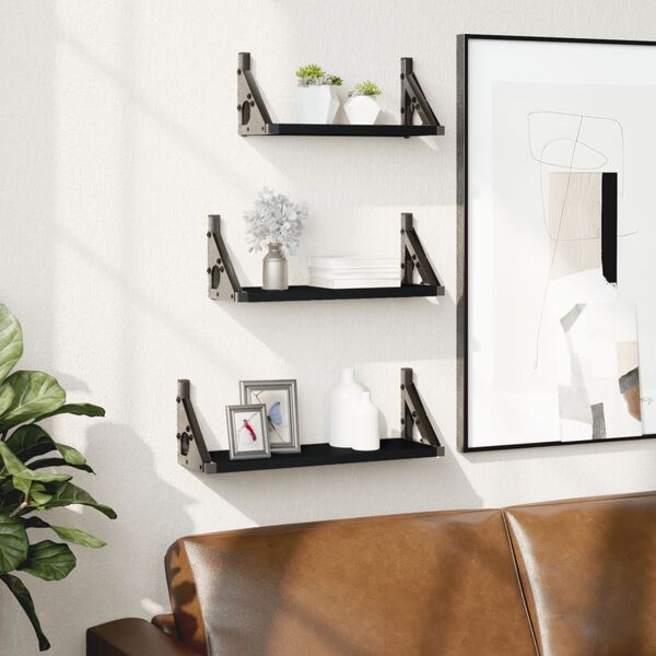 vidaXL 3 Piece Wall Shelf Set Black Engineered Wood