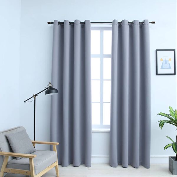 vidaXL Blackout Curtains with Metal Rings 2 pcs Grey 140x175 cm