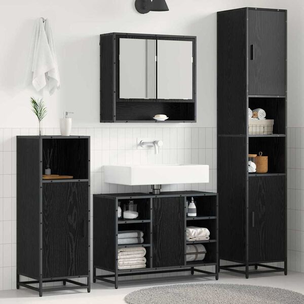 vidaXL Bathroom Furniture Set 4 pcs Black Oak Engineered Wood