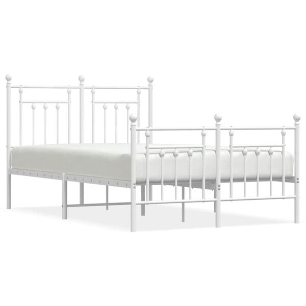 vidaXL Metal Bed Frame without Mattress with Footboard White 135x190cm
