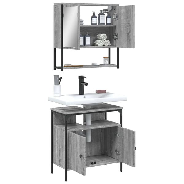 vidaXL 2 Piece Bathroom Furniture Set Grey Sonoma Engineered Wood
