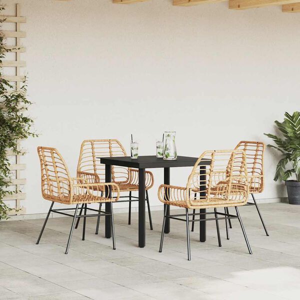 vidaXL 5 Piece Garden Dining Set Brown Poly Rattan Glass