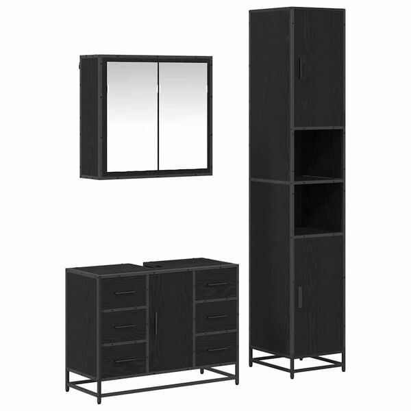 vidaXL Bathroom Furniture Set 3 pcs Black Oak Engineered Wood