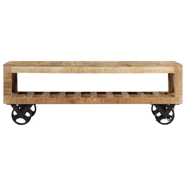 vidaXL Coffee Table with Wheels Solid Mango Wood 110x50x37 cm