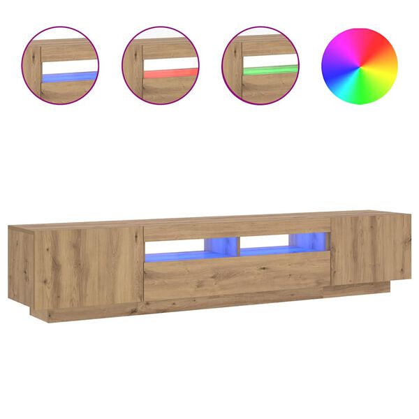 vidaXL TV Cabinet with LED Lights Artisan Oak 200x35x40 cm Engineered Wood