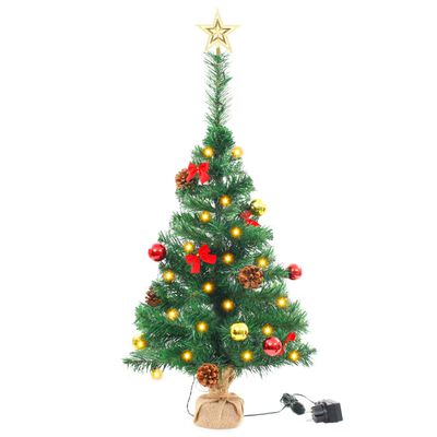 vidaXL Faux Christmas Tree Decorated with Baubles and LEDs 64cm Green