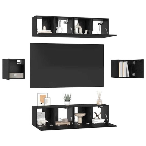 vidaXL TV Cabinet Set Wall-mounted 6 pcs Black oak Engineered Wood