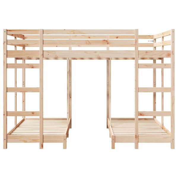 vidaXL Triple Bunk Bed Frame Brown 140 x 200 cm Solid Pine Wood