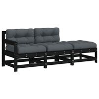 vidaXL 3 Piece Garden Lounge Set with Cushions Black Solid Wood