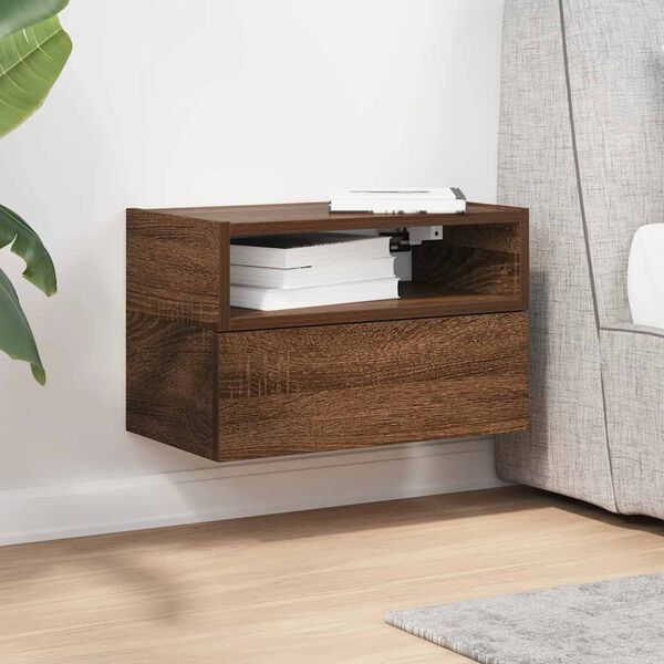 vidaXL Wall-mounted Bedside Cabinet Brown Oak 45x26x28.5 cm