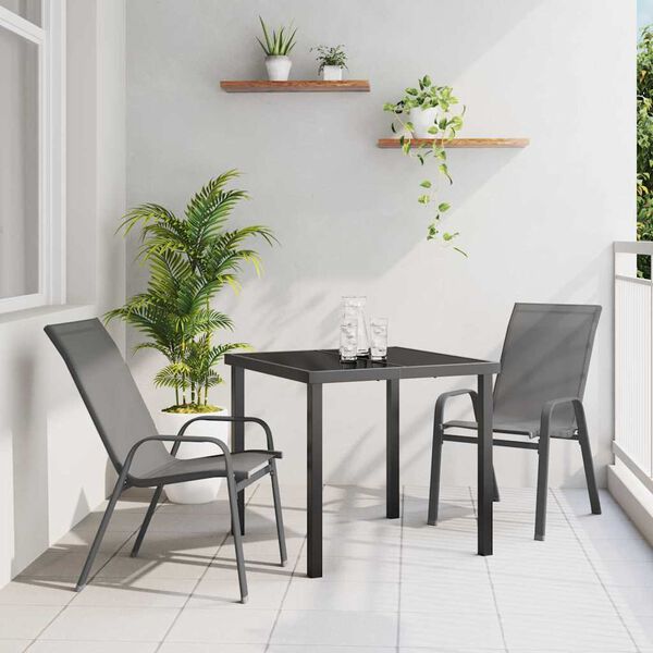 vidaXL Garden Dining Set 3 pcs Grey and Black Powder-coated Steel