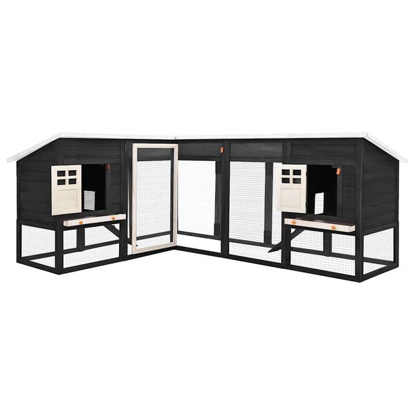 vidaXL Outdoor Rabbit Hutch with Run Grey and White Solid Fir Wood