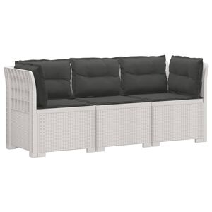 vidaXL 3-Seater Garden Sofa with Cushions Rattan Look PP White