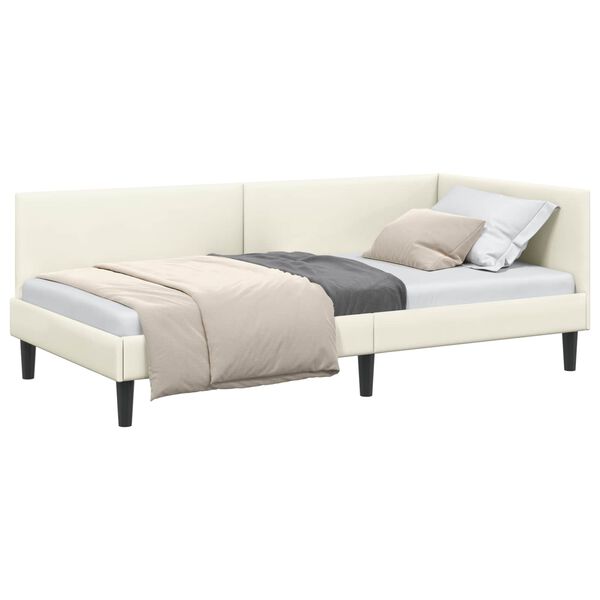 vidaXL Corner Bed Frame with Headboard Cream 80 cm x 200 cm Velvet