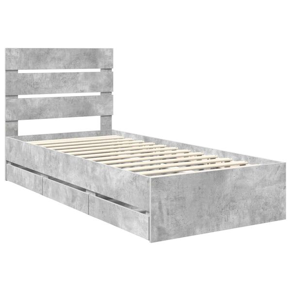 vidaXL Bed Frame with Drawer Concrete Grey 75 x 190 cm Engineer Wood