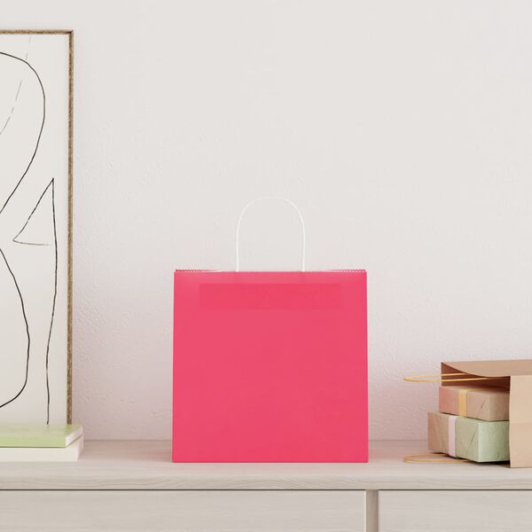 vidaXL Paper Bags 250 pcs with Handles Pink 54x15x49 cm