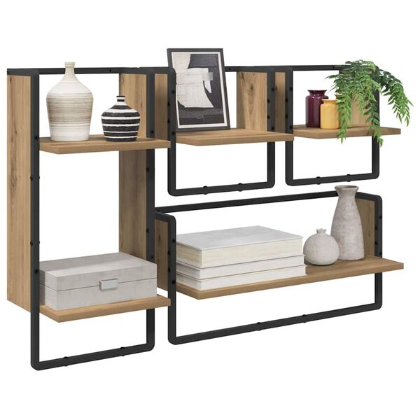 vidaXL Wall Shelf Set with Shelf 4 pcs Artisan Oak 65 x 25 x 30 cm