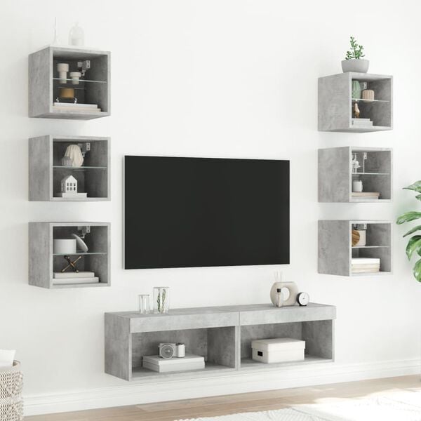 vidaXL 8 Piece TV Wall Units with LED Concrete Grey Engineered Wood