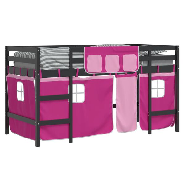 vidaXL Kids' Loft Bed with Curtains without Mattress Pink 90x200cm